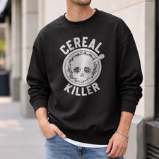 Cereal Killer Graphic Crewneck Sweatshirt Gildan Unisex Size L Black