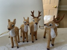 NEW Faux Fur Deer Family of 4 Buck, Doe, 2 Fawns Christmas Ornaments Stand Decor