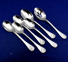 Lot Of 6,  4 Oval Soup and 2 Serving Spoons Ginkgo Lafayette Stainless Flatware