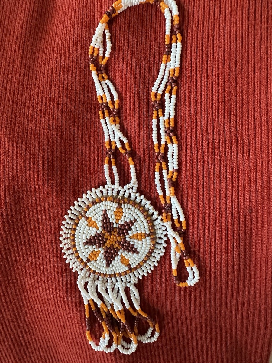 Native American Hand Beaded Medallion Neckless Jewelry