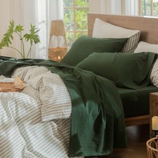 Bedding Sheet Set 100 Washed Cotton Linen Like Textured Breathable Durable Soft
