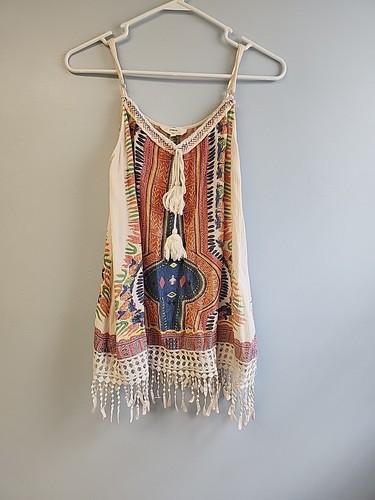 Entro Womens size Small Lace Floral Boho Tank Blouse Top Festival - 第 1/8 張圖片
