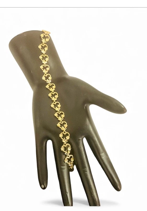 14k Gold Hearts & Roses 7” Bracelet  - Image 2 of 4