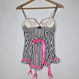 Victoria's Secret Sexy Little Things Push Up Nighty Pink Black Stripes 34B