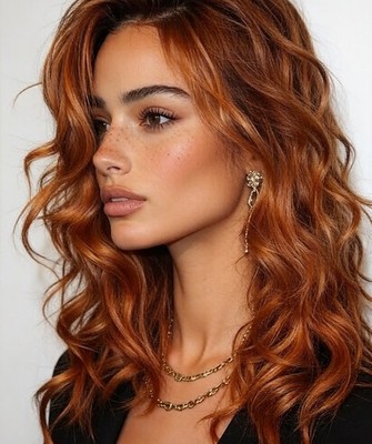 Ginger Brown Highlight Wavy Wigs 13x4 Lace Front Human Hair Wig