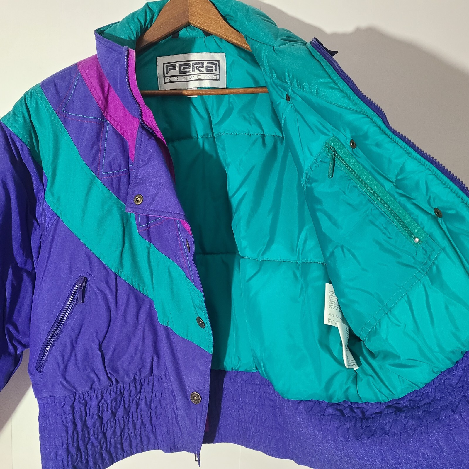 Vintage 80s Fera Skiwear Purple/Green Colorblock Full Zip Women's Jacket Size 12