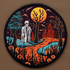 Graveyard Patch Iron-on Applique Clothing Halloween Badge Pumpkin Bats Scary