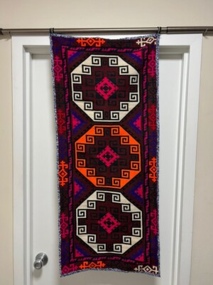Antique Uzbek Patchwork & Embroidery Home Decor Wall Hanging Tapestry 43x19.5in