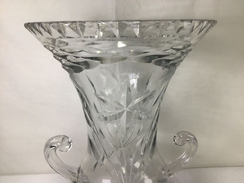 BB21 Vintage Antique Classic American Brilliant Cut Double Handle Urn Glass Vase - Picture 10 of 14