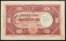 500 LIRE 07.08.1943 GRANDE C FALSO D’EPOCA BANCONOTA REGNO D’ITALIA