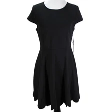 Lulus Proof of Perfection Skater Dress Womens XL Black Cap Sleeve Scalloped Hem
