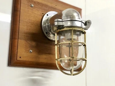 Industrielle Marine Aluminium Wandleuchte Messing Käfig Maritim Außen Schott ... - Bild 1 von 4