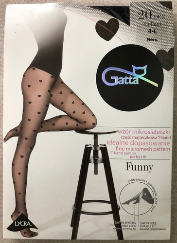 Gatta Funny 08 spectacular matte tights decorated heart-shaped pattern 20D Black - Picture 22 of 24