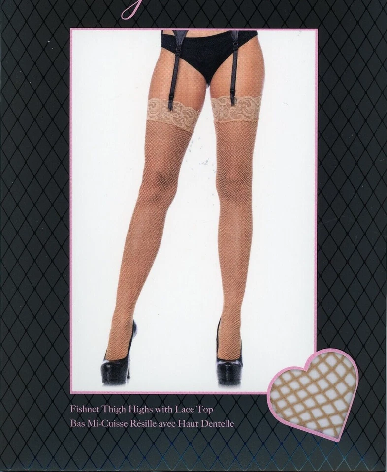 Medias de encaje beige de red hasta el muslo de 3" para adulto talla única pierna Avenue 9023 Foto 3 de 4