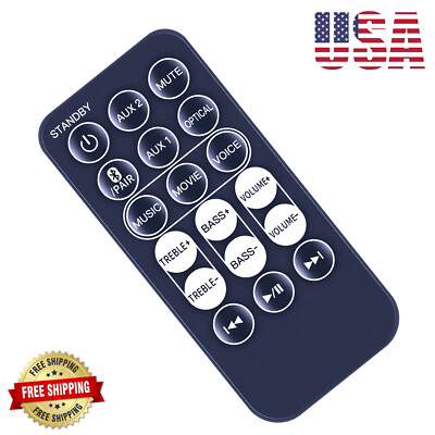 US Remote Control For Jensen JSBW-210 2-Channel Wall-Mount Bluetooth Soundbar