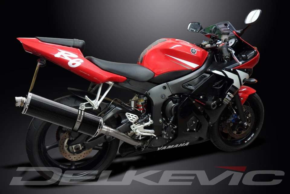 Yamaha YZFR6 YZF-R6S 2003-2009 Kit de silenciador de escape de carbono ovalado de 18" deslizable Foto 4 de 4