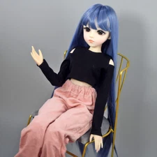 60cm BJD Doll + Face Makeup + Blue Wig + Shoes + Dress Clothes Full Accessories