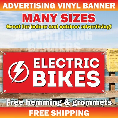 ELECTRIC BIKES Advertising Banner Vinyl Mesh Sign Rental Bicycle Scooter Shop
