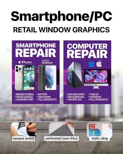 Smart Phone Computer Repair window decals signs poster PURPLE samsung apple  - Picture 1 of 9