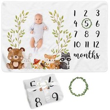 Baby Monthly Milestone Blanket Boy or Girl Woodlands Baby Milestone Blanket P...