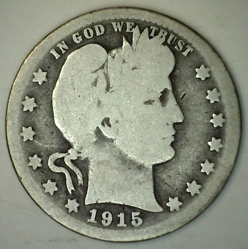 1915 S Silver Barber Quarter 25 Cent US Coin 25c Circulated Good