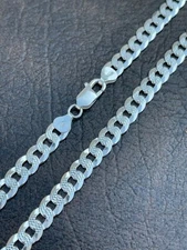 Solid 925 Sterling Silver Men's Miami Cuban Link Chain Necklace 8mm Diamond Cut
