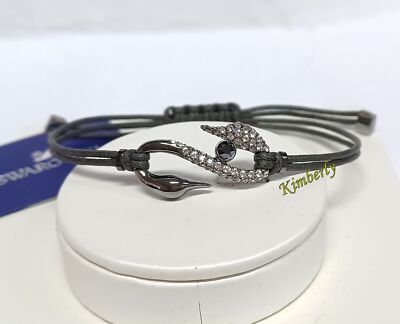 Swarovski Swan Power S Hook Bracelet Black Cord Crystal Authentic