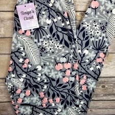 PLUS Floral Leggings Navy Blue Pink Gray White Buttery Soft Curvy 10-18 TC