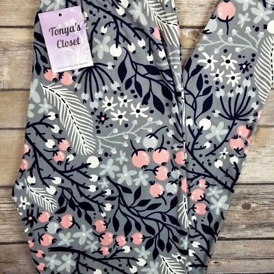 EXTRA PLUS Floral Leggings Navy Blue Pink Gray White Buttery Soft Curvy 16-24