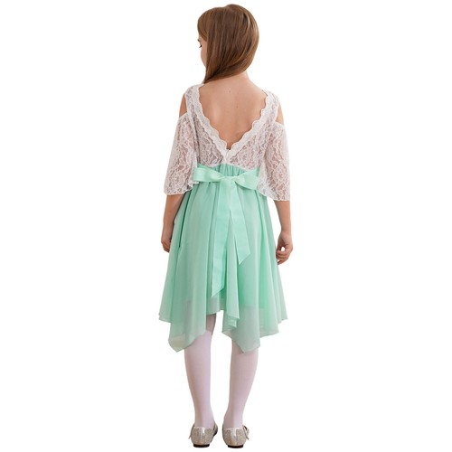 Kids Girls Gown Flare Sleeve Rhinestone Church Dress Party Birthday Floral Prom - Picture 12 of 72
