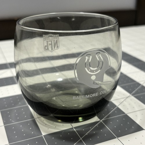 Vtg Baltimore Colts NFL Glass White Logo Smoked Gray Lowball Bar Indy Football - Picture 13 of 13