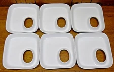 6 Interesting Porcelain Snack Plates w/ Thumb ? Hole - 7" by 6 1/2"