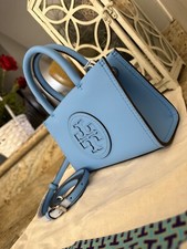 AUTH 248 Tory Burch Ella Logo Bio Mini Tote Crossbody Bag In Blue Azure