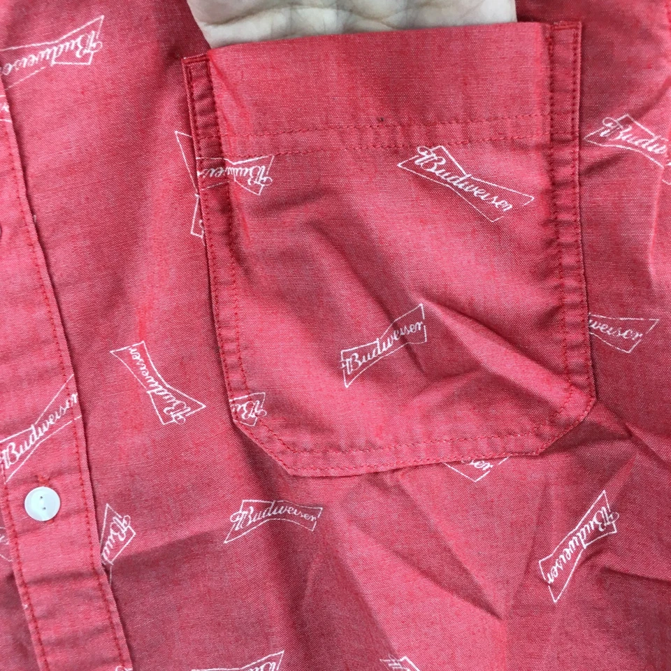 Budweiser Button-Up Short Sleeve Shirt Mens XL Collared Pocket Casual Red Cotton - Image 4 of 4