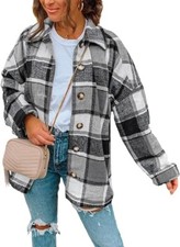 Womens Long Sleeve Plaid Shirts Flannel Lapel Button Down Jacket Size M