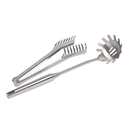 Set De Serveur à Spaghetti Inox 2 Pièces - Pince Et Cuillère - Design Denté Pour Nouilles