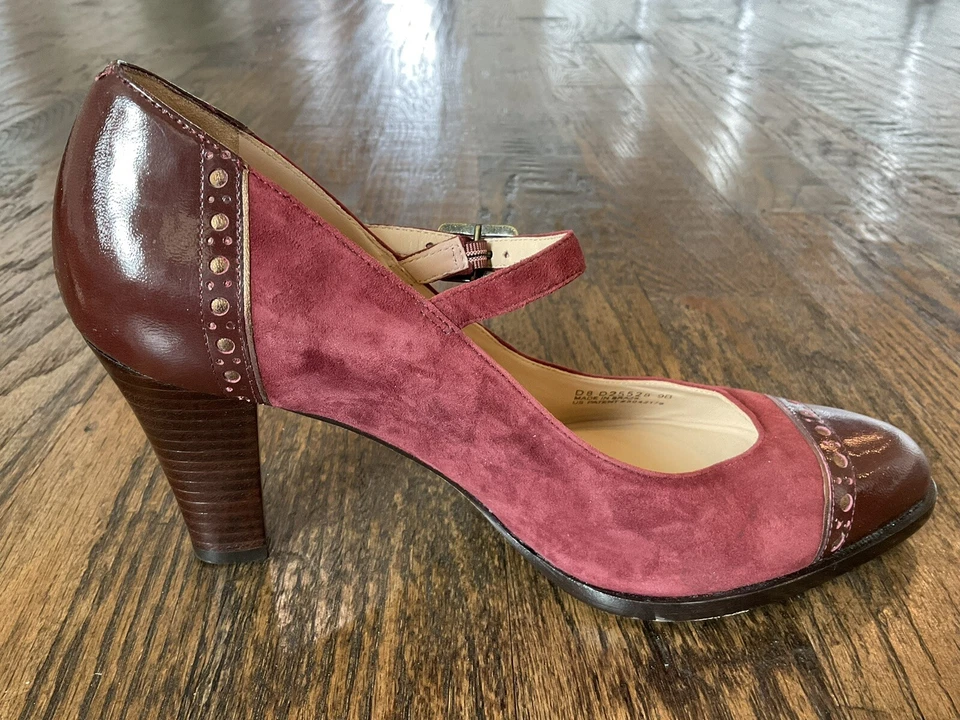 Cole Haan NikeAir D25528 勃艮第/棕色麂皮绒/专利 Mary Jane Pump 美国 9 B 码 — 第 4/4 张图片