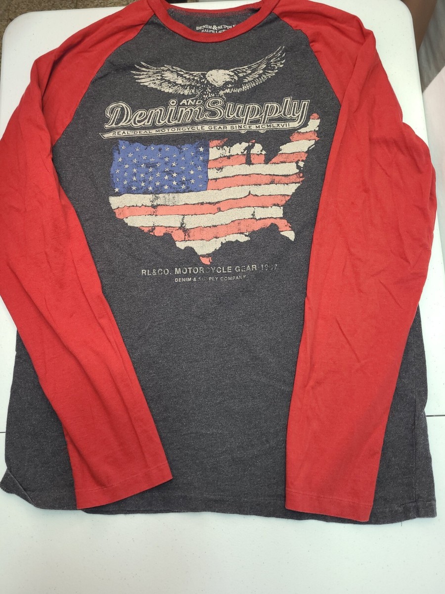 Mens Ralph Lauren Denim and Supply Grey Red T shirt Size L USED