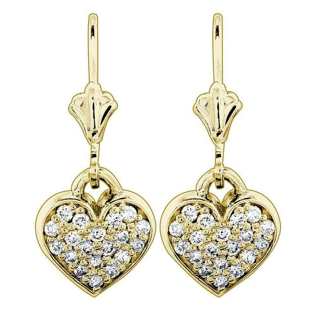 Dangling Diamond Heart Earrings, 0.38CT in 14K Yellow Gold eBay