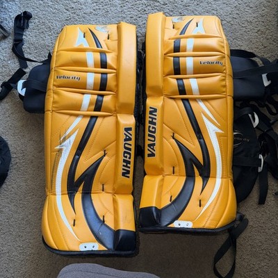 Vaughn Velocity 24  + 1  Goalie Leg Pads Yellow Black White Youth Goalie Pads