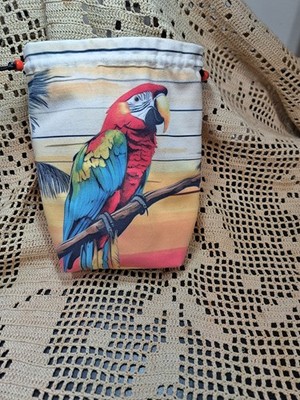 Handcrafted Drawstring Bag Parrot Pouch Travel Jewelry Organizer Boxed 8''X6''