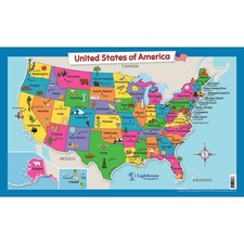 USA Wall Map for Kids with Illustrations- United States Poster Blue