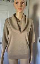 Michael Kors Metallic Gold 3/4 Sleeve Cowl Sweater Size Medium