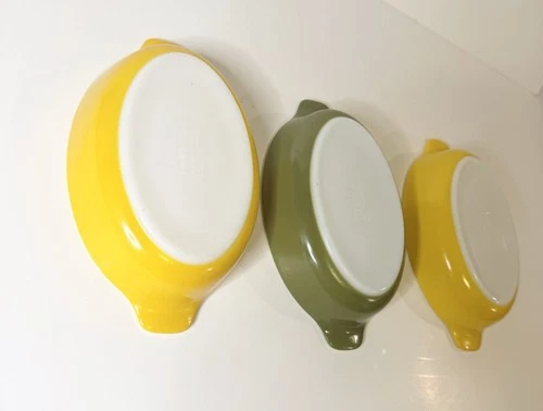 3 Avocado Green Yellow 10oz Pyrex Pixie Casserole Dish 700 Tableware Corning VTG