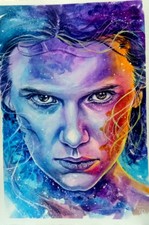 Stranger Things Fan Art Original Watercolor Drawing, Eleven Portrait Art