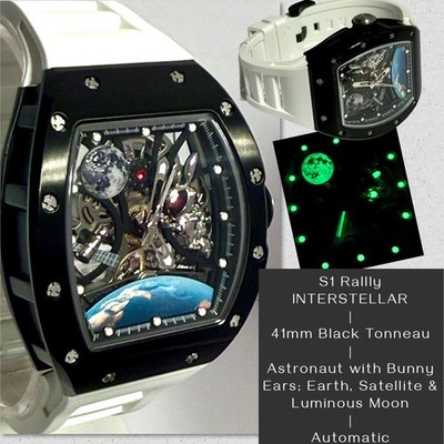 41mm Auto INTERSTELLAR Black & White | Lume Moon, Astronaut, Earth Invicta Watch