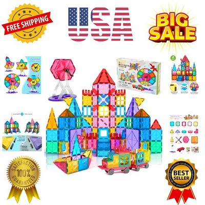 100pcs Magnetic Tiles Building Blocks Set for Boys Girls Preschool Educationa...