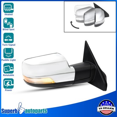 For 2019-2024 Ram 1500 Right Chrome Mirror Power Fold/Heated/BSM/Turn Signal