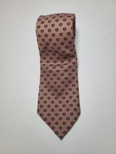 Vtg IZOD Mens Silk Necktie Brown Tan Medallio...