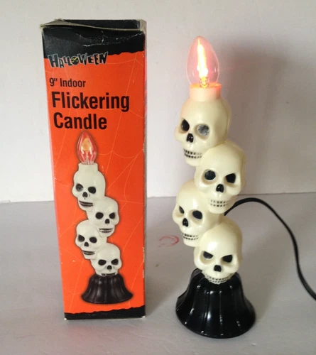 Vtg. Electric Haunted Flickering Lighted Stacked Skeleton Candle Stick 9" - product listing photo